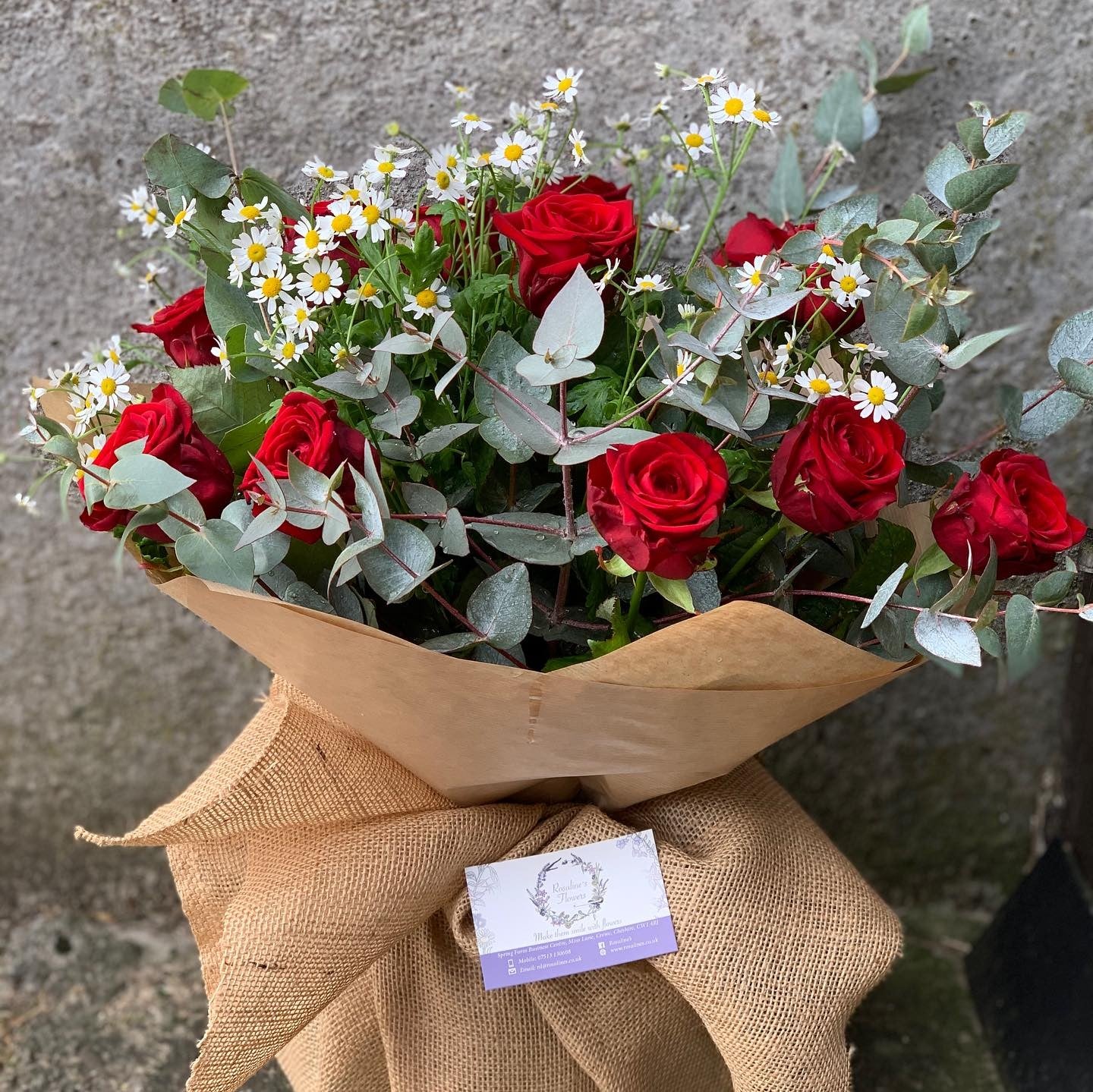 12 Red Rose Hessian Bouquet Valentines